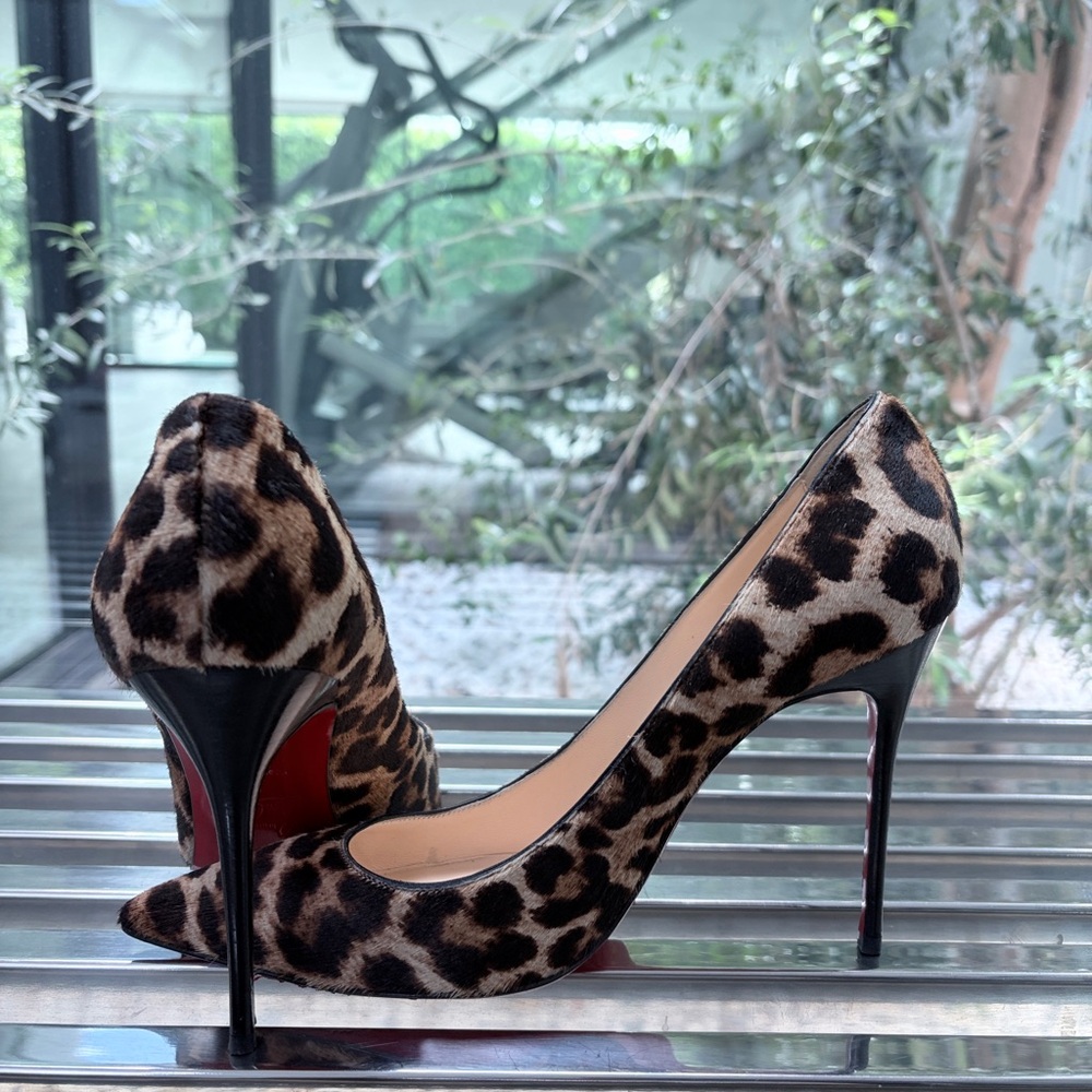 Christian Louboutin Leopard Pony Hair Pigalle Pumps Red Bottoms 38